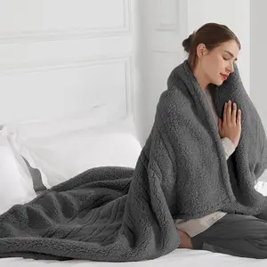 Heated Throw Electric Blanket with 5 Heating Levels & 4 Hours Auto Off, Double Sided Super Soft Sherpa Fast Heating, ETL Certified for Bedding, 50"x60", Dark Gray
