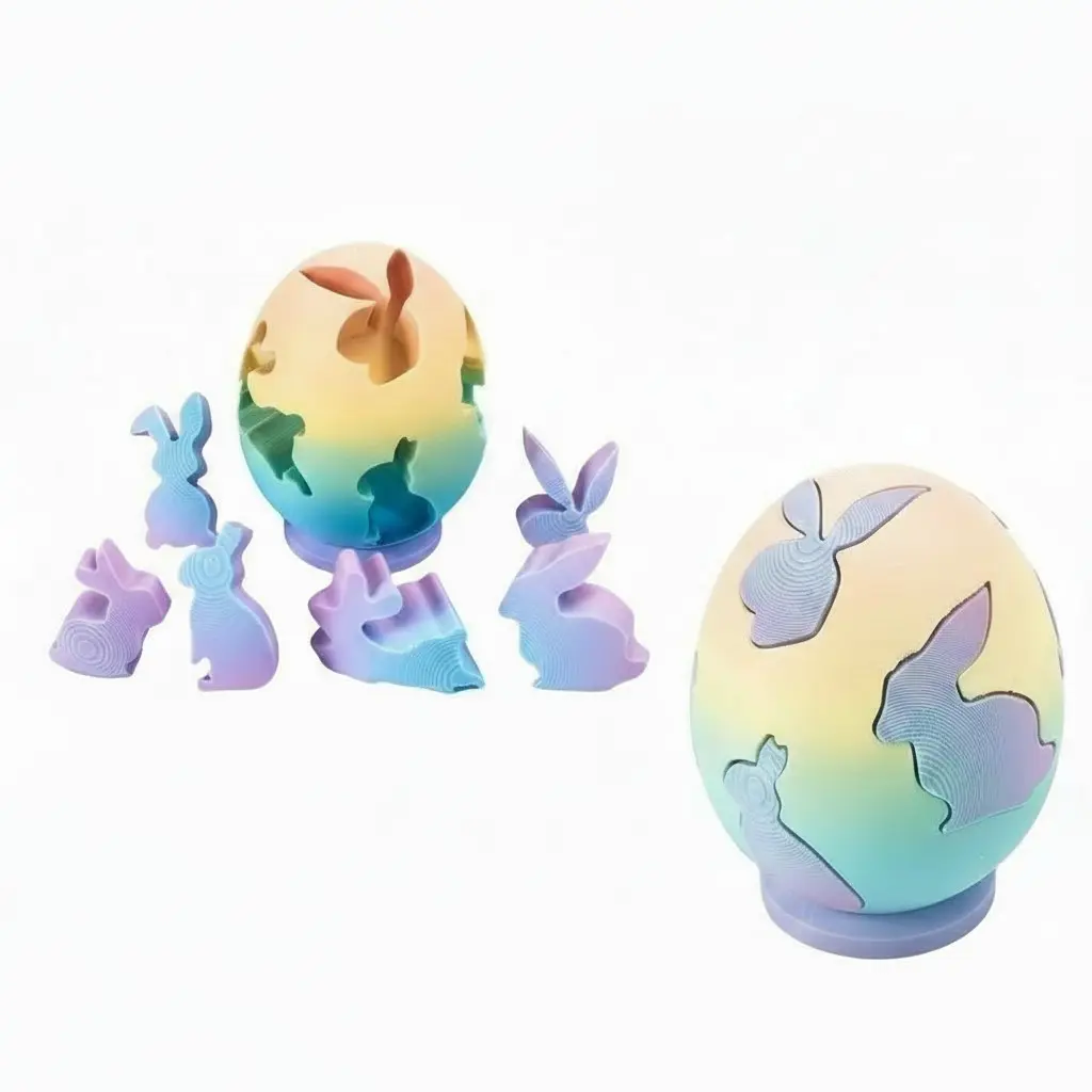3D Printed Easter Egg Rabbit Puzzle, Jigsaw Puzzles, 3D Building Block Toy, Home Decor Ornament, Easter Desktop Decoration, Gift
