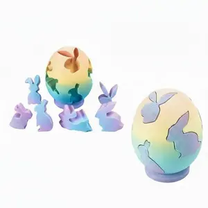 3D Printed Easter Egg Rabbit Puzzle, Jigsaw Puzzles, 3D Building Block Toy, Home Decor Ornament, Easter Desktop Decoration, Gift