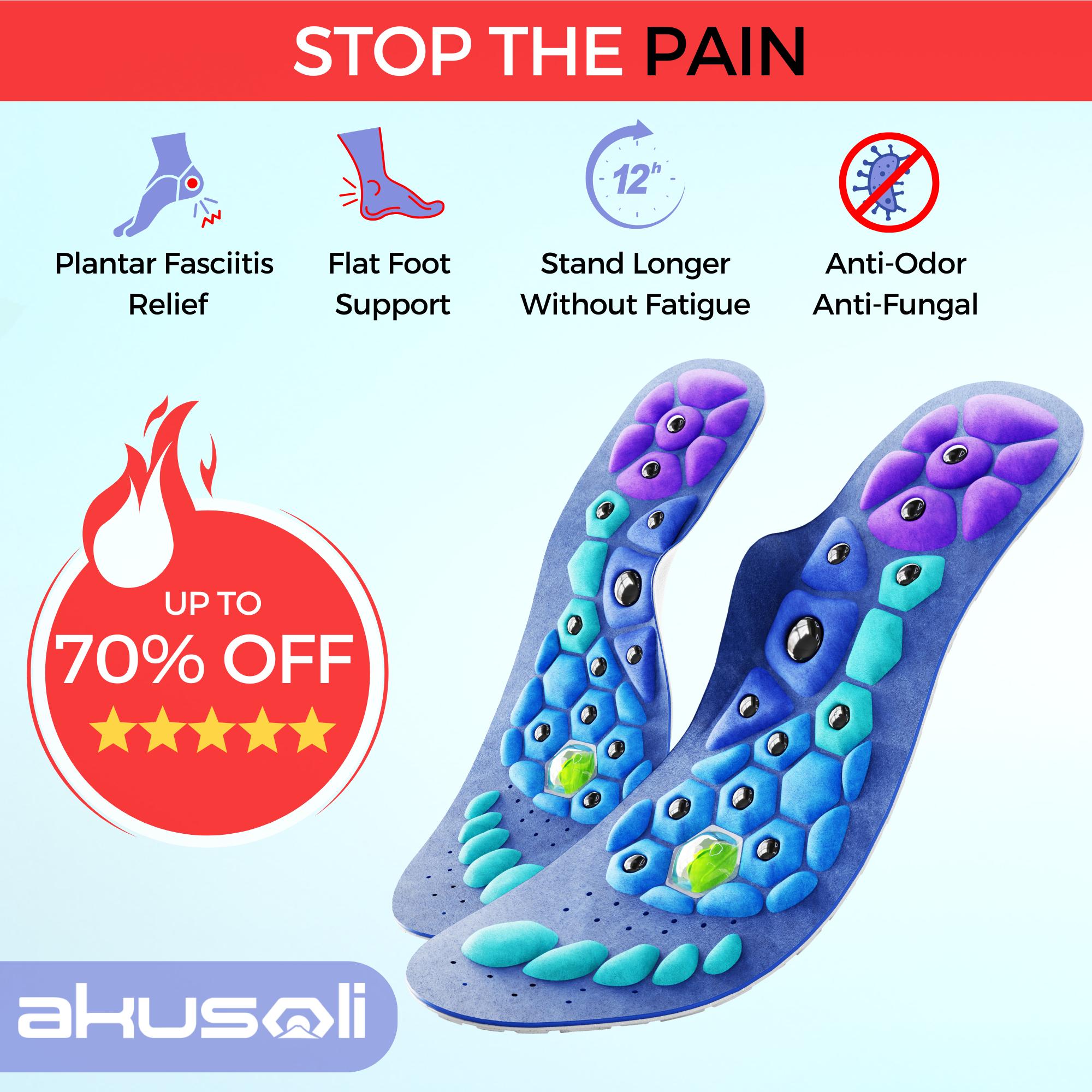 Akusoli Insoles for Foot Pain Relief, 220 lbs Support for Plantar Fasciitis, High Arches, Flat Feet, Shock Absorbing, Ar