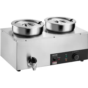VEVOR Electric Soup Warmer, Dual 7.4QT Stainless Steel Round Pot 86~185 ° F Adjustable Temp, 1200W Commercial Bain Marie with Anti-dry Burn and Reset Button, Soup Station for Restaurant, Buffet, Silver