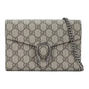 Gucci Dionysus Distressed Tiger-Head Clasp GG Supreme Canvas Crossbody Bag for Women in Ebony with Beige Lining