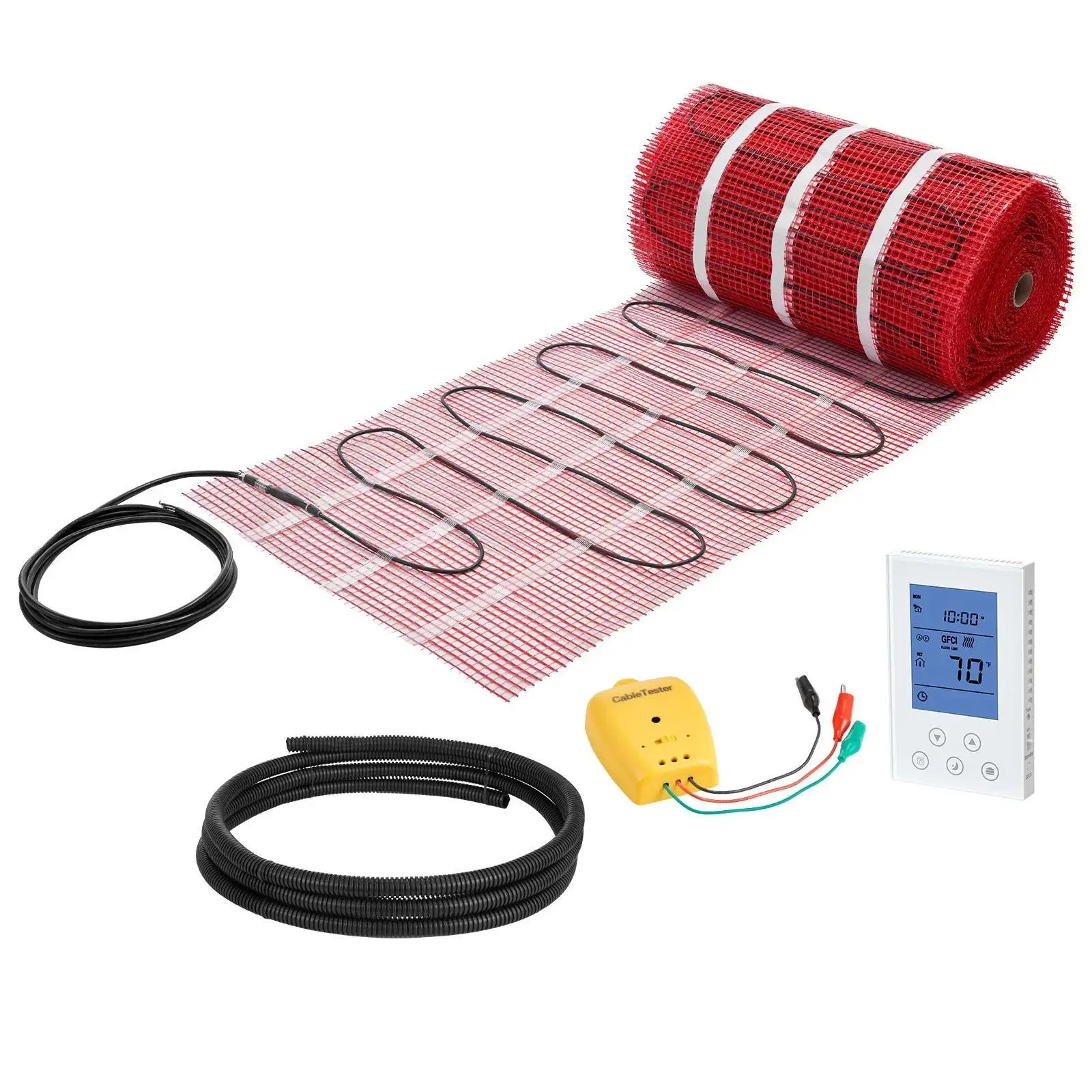 VEVOR 150 sqft Self-Adhesive Mesh Floor Heating Mat System, 120V Electric Radiant Heated System with Automatic Smart Control Thermostat, Timer, Silent Alarm, Display & Cables, Easy Installation for Tile, Stone, Diy Users#BackToSchool