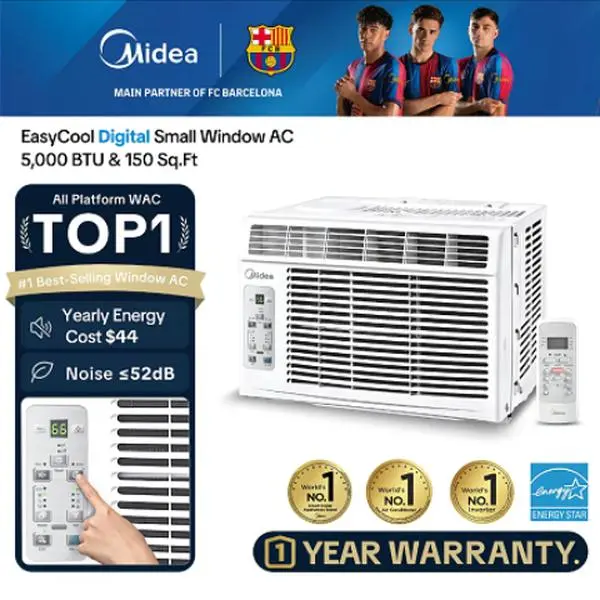 Midea 5000 BTU Window Air Conditioner AC Unit with Remote, Like New Programmable Timer, Quiet Energy Saving Compact Window AC for Bedroom Office 150 Sq Ft Small Room Cooling White MAW05R1WBL-T Summer Heatwave Comfort US LA Warehouse Fast Shipping, Window