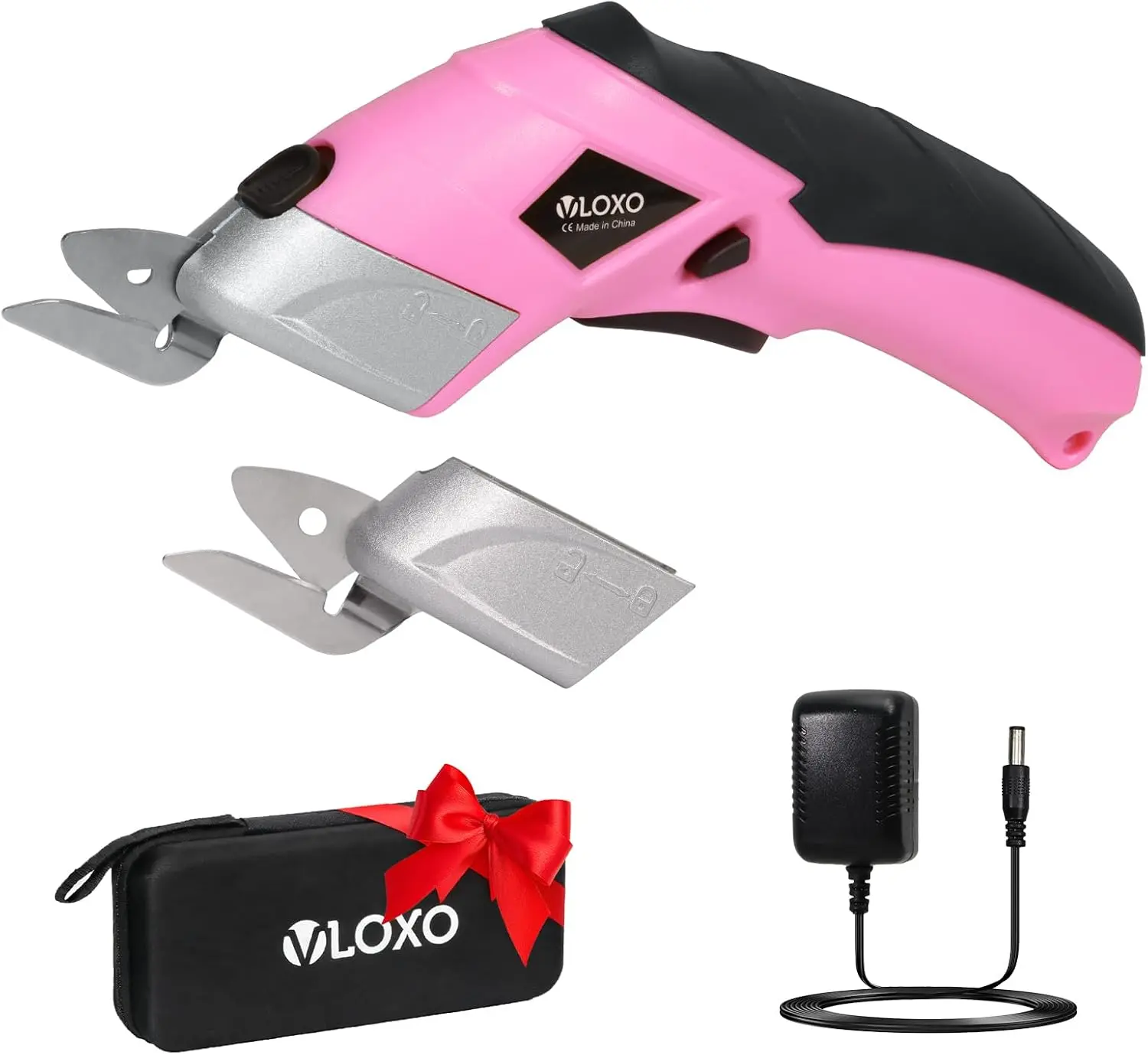 Cordless Electric Scissors Cardboard Cutter with 2 Type Blades Rechargeable Powerful Shears Cutting Tool for Fabric Electric Box Cutter Leather Felt with Charger & Storage Box-Pink