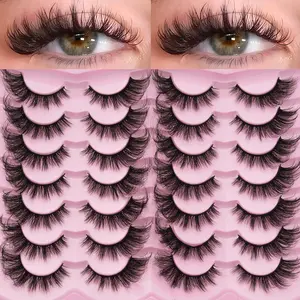 14 Pairs Natural D-Curl 3D Curled Eyelashes, Thick Long Synthetic Lash Strips, Reusable for Beginners, Daily Date Music Festivals Parties