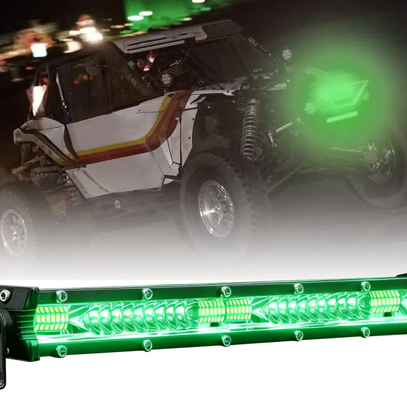 20in Single Row Offroad LED Lightbar - Green, Spot+Flood View, 31W Powerful Glow, 3000lm Bright, 12-24V, 2A Low Draw, Durability, 30000 Hours, Offroad Car Lighting for Jeep Truck Roof Bumper