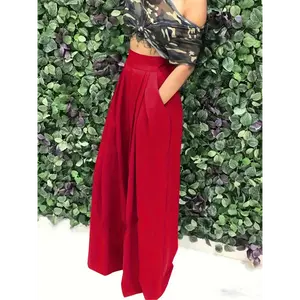 Elegant High-Waist Solid Red Polyester Culottes with Pockets, Woven Fabric - 95% Polyester, 5% Spandex - Versatile All-Season Wide-Leg Pants for Women - Perfect for Casual & Formal Occasions - Ideal Gift for Fashionable Women Womenswear Bottom