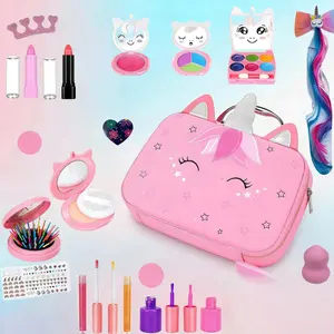 Makeup Set for Girls, Unicorn Washable Real Cosmetics, Nail Polish Set, Princess Toy, Pretend Play Set, Birthday Gift for Ages 3-12