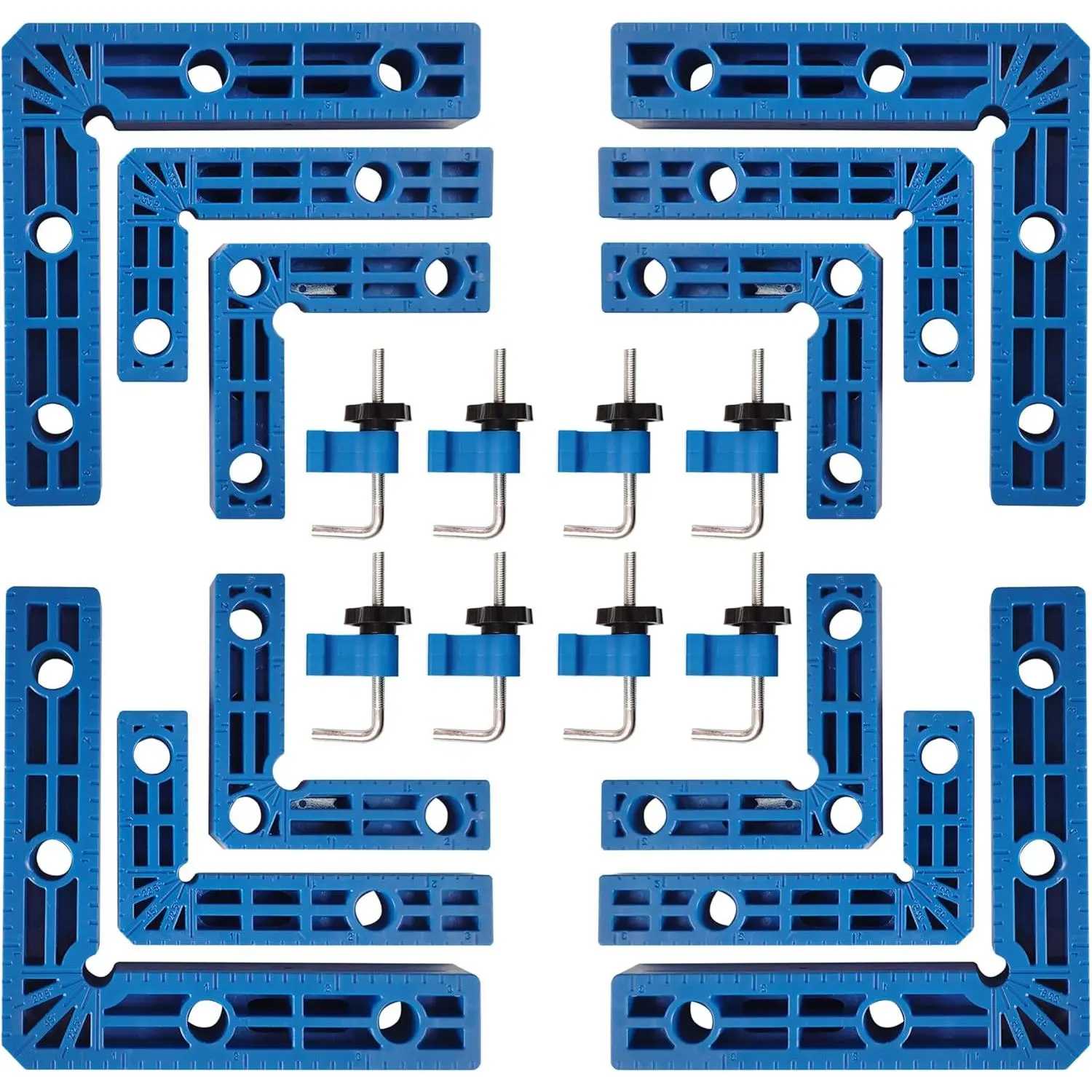90  Clamp,Positioning Squares, 3" 4" 2.3" Right Angle Clamp with 12 Clamping Squares,Corner Clamps Woodworking Tool for Pictures Frames Cabinets Boxes,Blue
