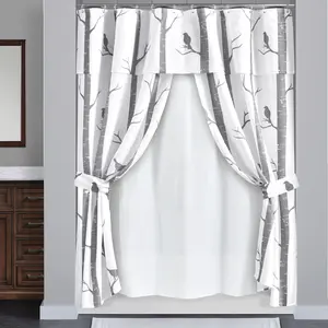 Lush Decor Bird On The Tree Double Swag Shower Curtain 16 Piece Complete Set