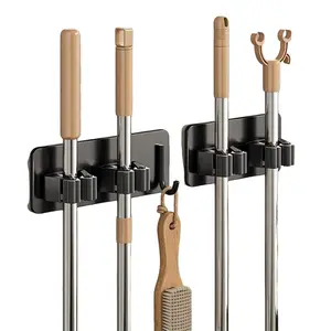 Wall Mounted Mop & Broom Holder, 1 Count Strong Bearing Capacity Punch Free Mop & Broom Storage Rack, Home Organizer for Kitchen, Bathroom, Balcony, Bathroom Accessories Organizer