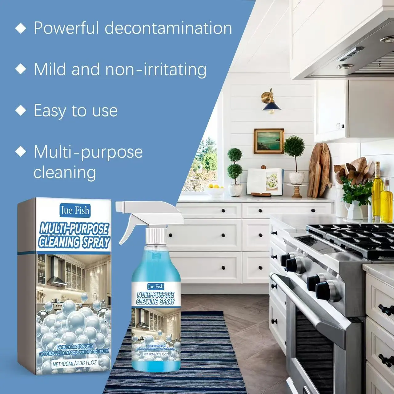 Jue-Fish Kitchen, Stove Oven Cleaner, Stove Cookware Oil Removal, Multi-Surface Cleaning, Odor Eliminator, Effective Kitchen Cleaning Agent