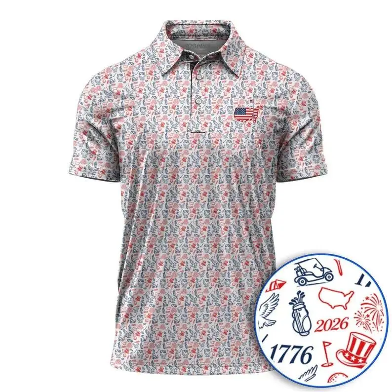 USA 250th Anniversary Golf Polo Shirt, Patriotic 1776–2026 American Flag Polo for Men
