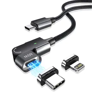 Magic Spin Fast Charging Cable, 180° Rotation Magnetic Type C & Lightning Connector Data Cable Suitable for Gaming, Office, Compatible with iPhone, Samsung, Laptops & Electronics