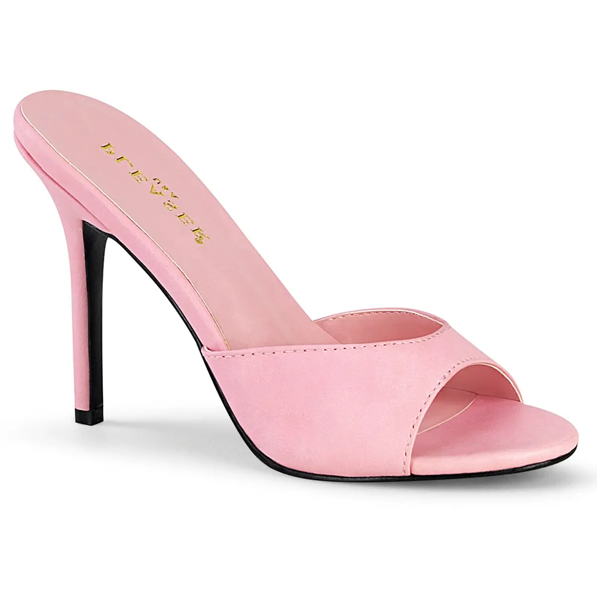 Baby Pink Peep Toe Mules for Women, Comfortable PU Slip on High Heels with 4 Inch Stiletto for Parties, Footwear, Peep Toe Sandals, Comfortable Heels, Shoe, Pleaser, Synthetic, Classic Mules, Pu Upper, Open Toe