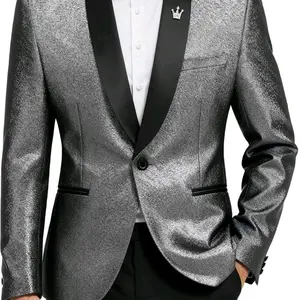 YND Men's Shiny Tuxedo Jacket, Sequin Slim Fit Blazer, One-Button Shawl Lapel Suit for Party, Prom, Wedding, Dinner