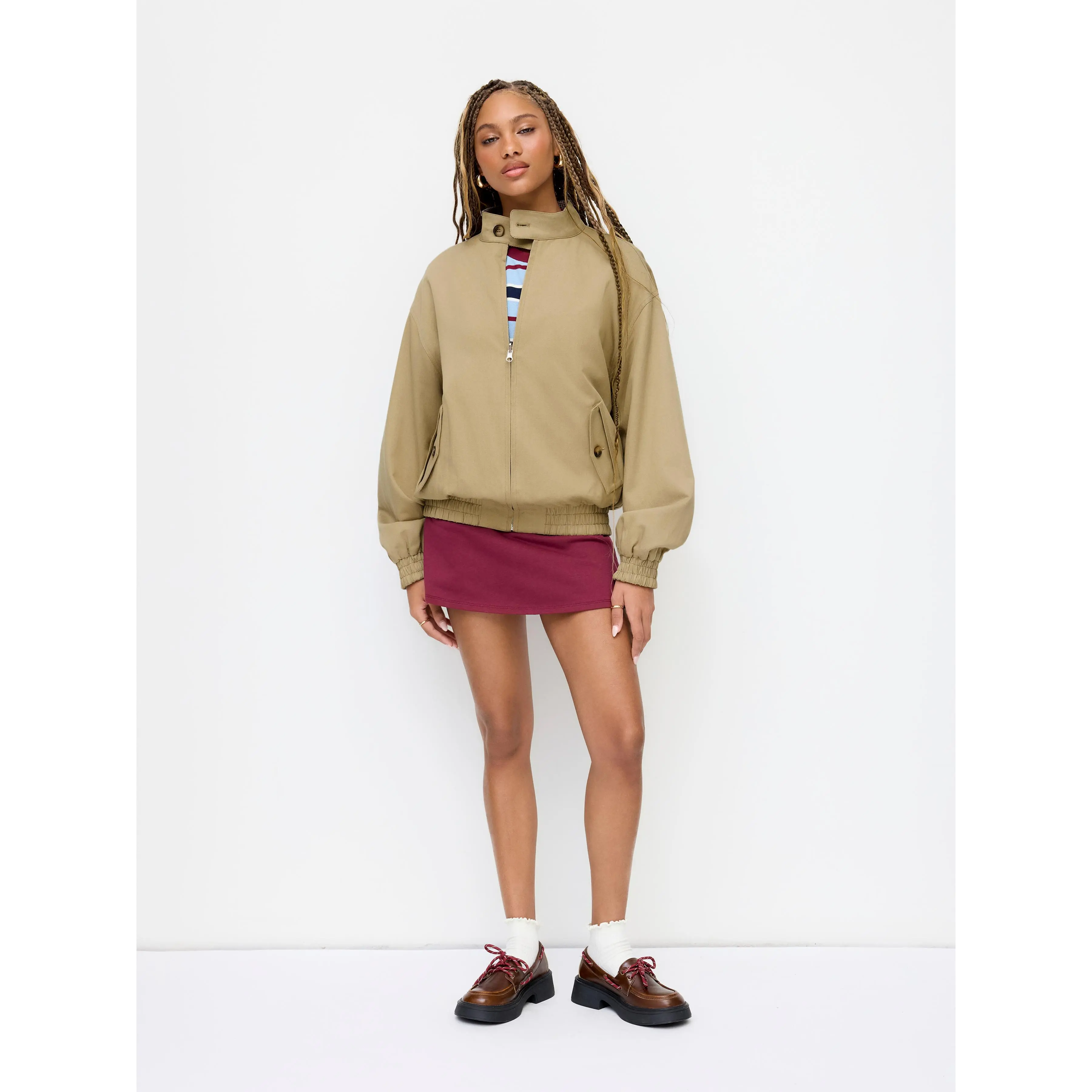 Cider Reversible Cotton-blend Stand Collar Houndstooth Oversized