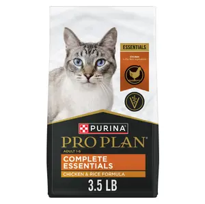 Purina Pro Plan Complete Essentials Chicken and Rice Formula Adult High-Protein Dry Cat Food, 3.5 lb. Bag