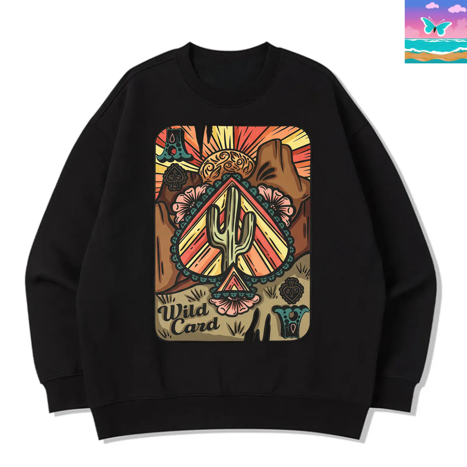 Western Boho Wild Card Graphic Crewneck & Tee, Wildcard cowboy graphic tshirt, western graphic tshirt, plus size western graphic tshirt, western boutique, comfort colors DRI