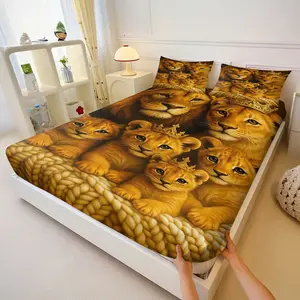 Crown Lion Cartoon Print Decorative Bedding Set, Cozy Bedroom Decor, Perfect Gift for Family, Contemporary Fashion Style, Home Room Decoration