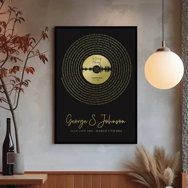 Personalized Memorial Gold Paper Poster, Voice Recording with QR code, Bereavement Gift Loss Of Loved One, Custom Music Sympathy Memory Keepsake