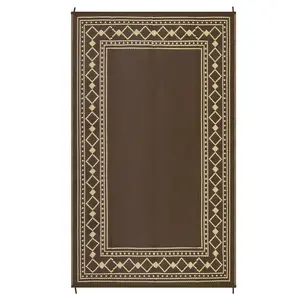 Gaomon 9x12 ft Reversible Brown Plastic Rectangular Checkered Outdoor Rug - Geometric Design, Stake-Fixed for Beach, Patio