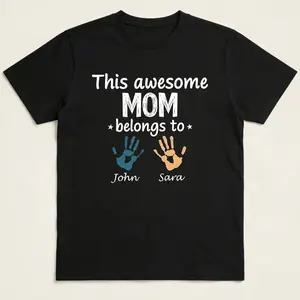 Personalized Mom Shirt with Kids’ Names, “This Awesome Mom Belongs to…” Custom Name Tee, Mother’s Day Gift T-Shirt, Custom Family T-Shirt, Mama Tee