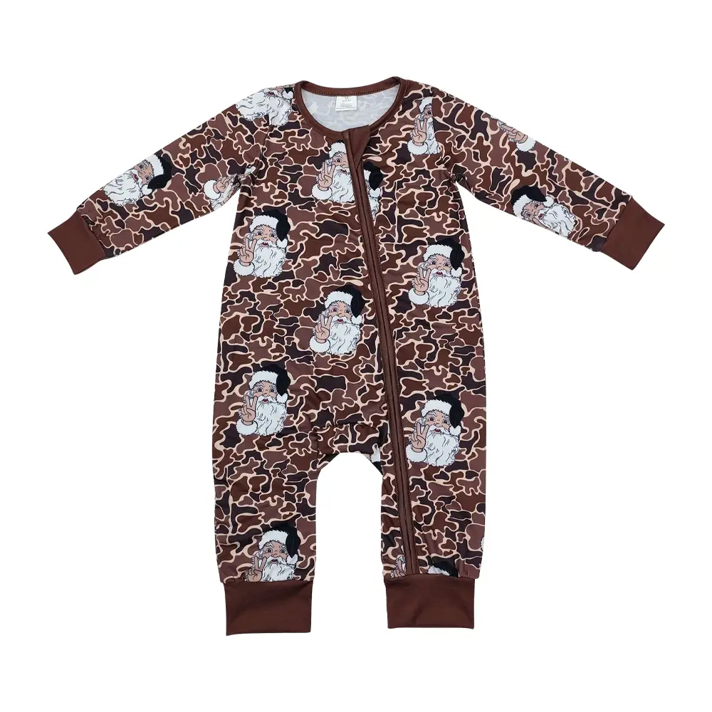 LR1820--Santa brown camouflage zip-up long-sleeved romper Toddler Outfit Winter Bodysuit