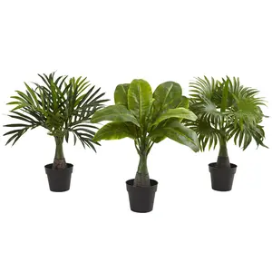 Nearly Natural 6867-S3 Artificial Green Areca, Fountain & Banana Palm, Set of 3