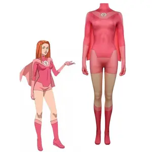 Atom Eve Cosplay Costume Invincible Eve Wilkins Jumpsuit Bodysuit Cloak Cape Outfits for Adults Women Halloween Costume for Girl