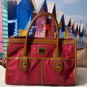 Dooney & Bourke Nylon Pocket Satchel Leather Trim Shoulder Ba
