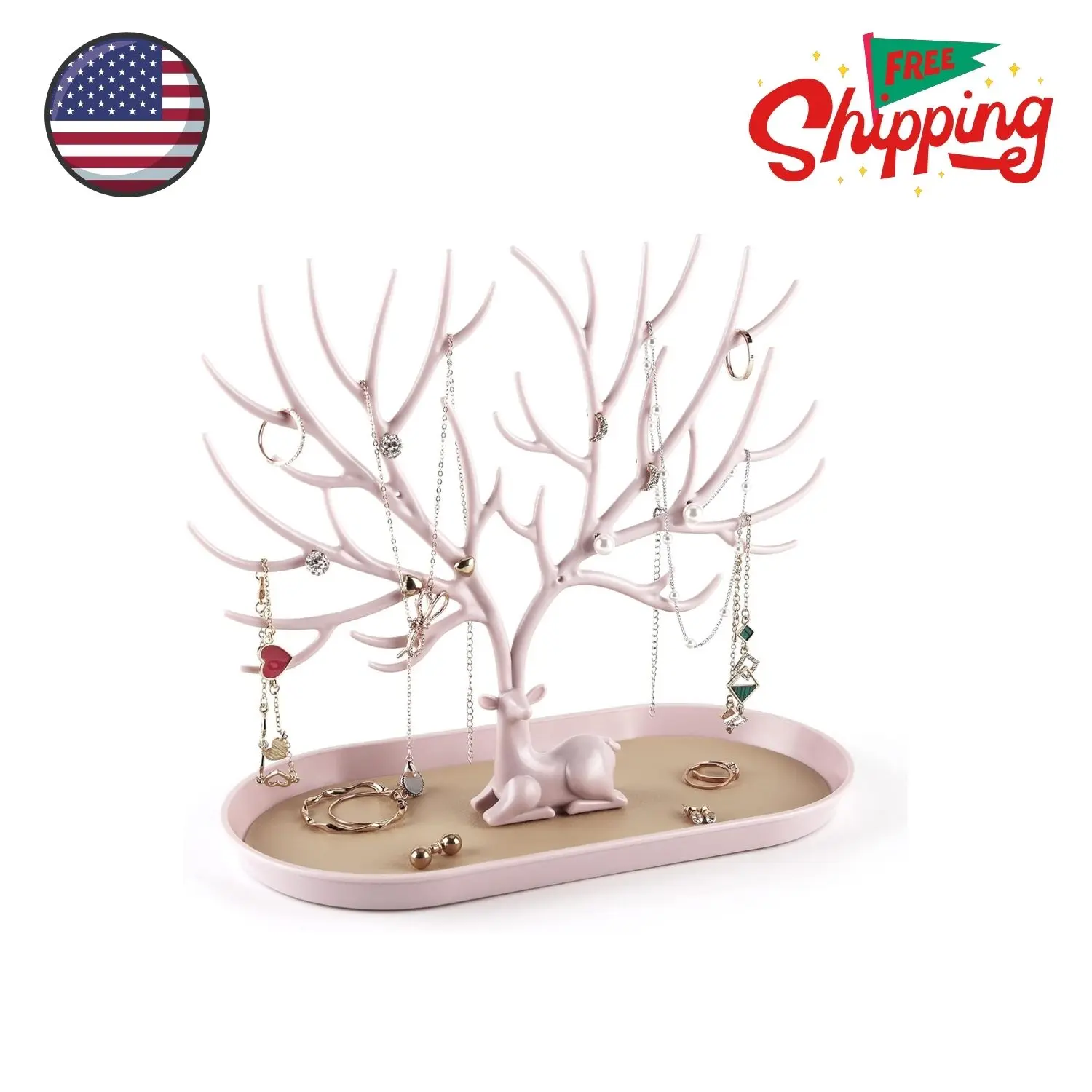 Antlers Jewelry Display Stand,Tree Tower Rack Hanging Organizer Light Pink