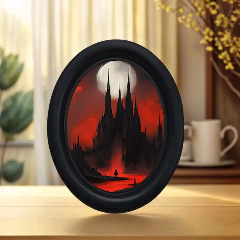 Gothic Style Spooky Blood Moon Castle Oval Frame Decorative Painting Wood Wall Art Decorative Artwork Gothic Aesthetic, Perfect for Halloween Christmas Home Office Wall Decoration Room Enhancement Decoration Items