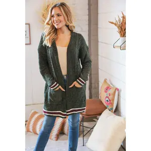 Forest Green Chenille Velvet Open Pocket Cardigan