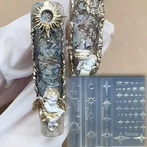 Transparent Silicone Nail Art Mold Set, Cross Star Sun Moon Liquid Silver Color Decorative Tools, DIY Manicure Accessories, Nail Art Design, Clear