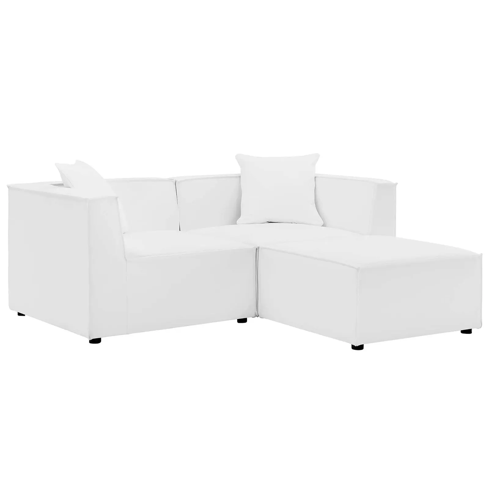 Modway Saybrook Modern Metal 2-Seater Outdoor Conversation Loveseat Set with Ottoman - Durable, Fade-Proof Fabric for Balcony, Garden Entertaining