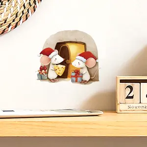 Gift mouse wall stickers, cheese mice, interesting mouse hole design, corner decoration stickers, suitable for living room, bedroom, kitchen, dining room, toilet, wall, door decoration, home fun soft decoration, PVC removable self-adhesive wall stickers.