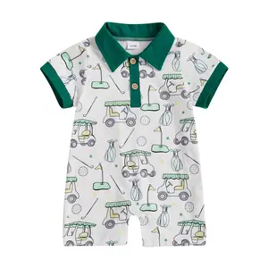 Newborn Baby Boy Golf Outfit Golf Cart Onesie Polo Shirt Romper Overalls Short Sleeve Jumpsuit Infant Summer Clothes 0-18M