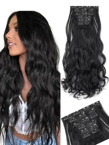 16 Card 6 Piece Set Hair Clips Extension Kit, Long Curly Fiber Hair Extensions, Large Wavy Curl False Hair Pieces