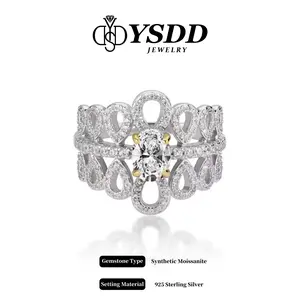 【#571】1CT Oval Double Tiara Statement Ring vvs Synthetic Moissanite/Lab-stone Rings in 925 Sterling Silver