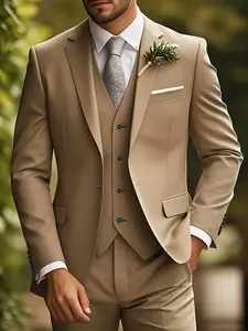 Elegant Men's 3pcs Suit- Slim Fit Tuxedo Set for Weddings& Formal Occasions, Black Suit with White Shirt& Pants, Perfect for Office Meetings and Elegant Events, Formal Attire | Slim Fit Suit | Durable Wedding Wea