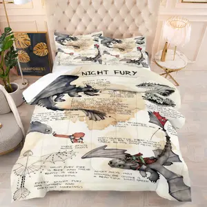 How To Train Your Dragon Comforter Set (includes 1 Quilt and 1-2 Pillowcases), Night Fury Bedding, Suitable for Teens and Movie Fans' Room Decor, Themed Bedding, Bedroom Decor