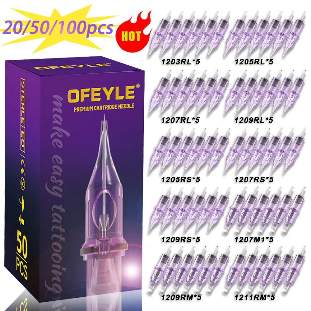 OFEYLE 20/50/100PCS Mixed Professional Tattoo Cartridge Needles with Membrane Safety Cartridges Disposable Tattoo Needle