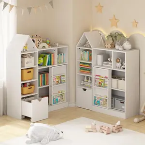 Toy and Book Organizer for Kids, Storage Organizer with 8 Cubbies and Pull - Out Drawers, Ideal for Playrooms and Bedrooms