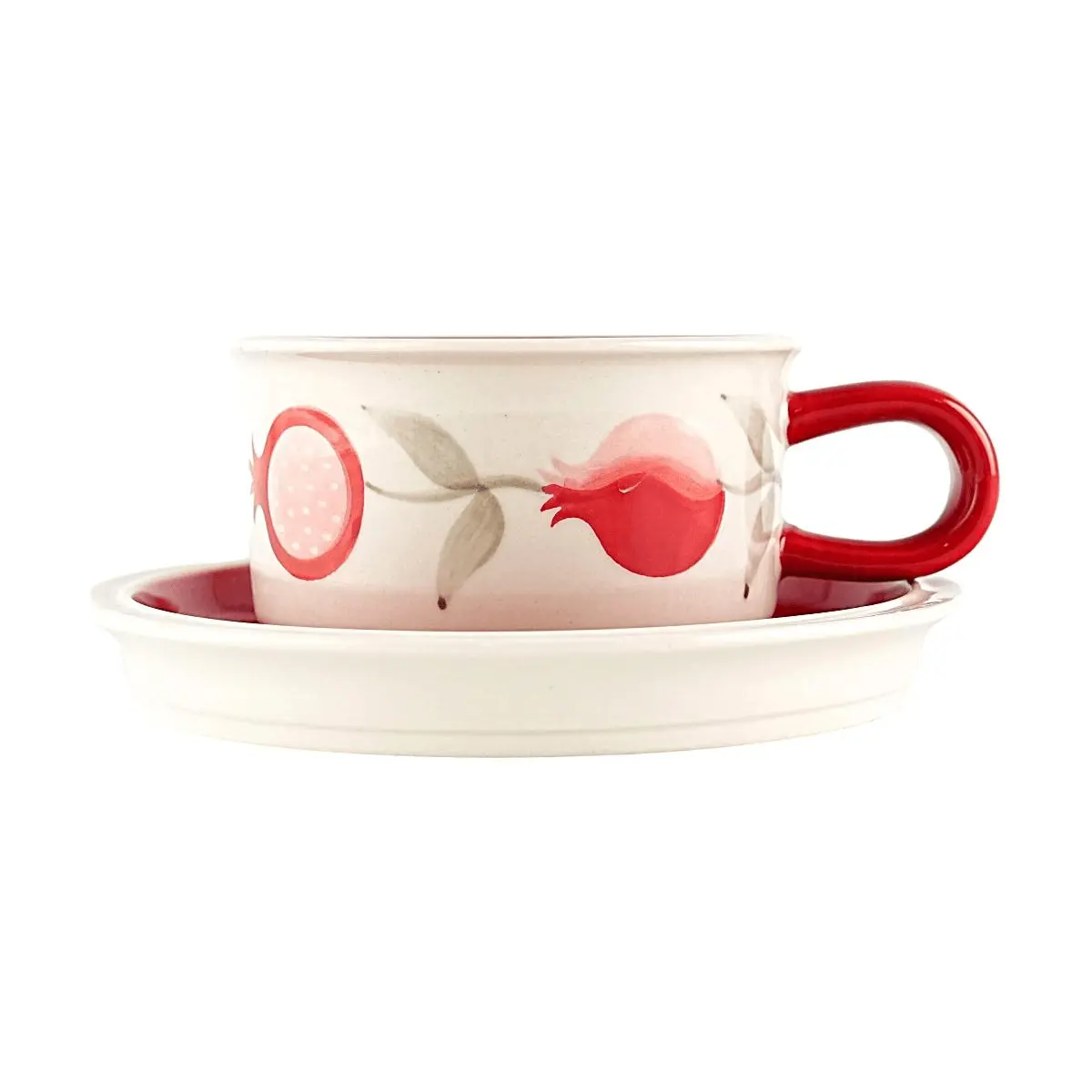GLAZE STORY Pomegranate Ceramic Mug with Saucer - Coffee Cup, Tea Cup, Water Mug for Home & Office