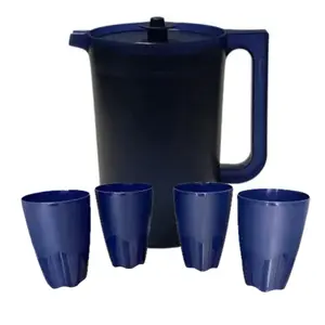 Classic 2 Qt Push Bottom Pitcher with 4 Floresta 18 oz Cups – Navy Blue