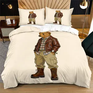 Solid Color Bear Pattern Print Soft and Durable Bedding Set, Includes 1 Duvet Cover and 1 or 2 Pillowcases, Excludes Duvet Core and Pillow Core, Suitable as Gifts for Teens and Adults, Modern Style Fashionable Bedroom Bed Decor