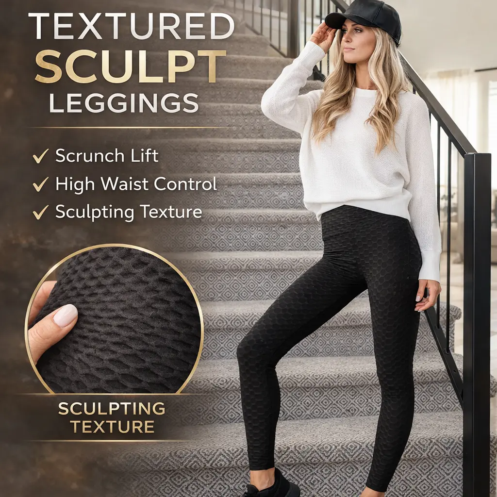 Women's High Waist Textured Sculpting Leggings - Honeycomb Smoothing Design