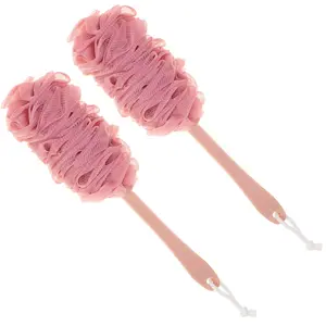 Back Scrubber for Shower,Loofah Long Handle Bath Body Brush,Soft Nylon Mesh Sponge for Shower,Loofah On a Stick for Men Women,Exfoliating Scrub Cleaning Luffa for Elderly(2-Pack,Pink)ZAZK128